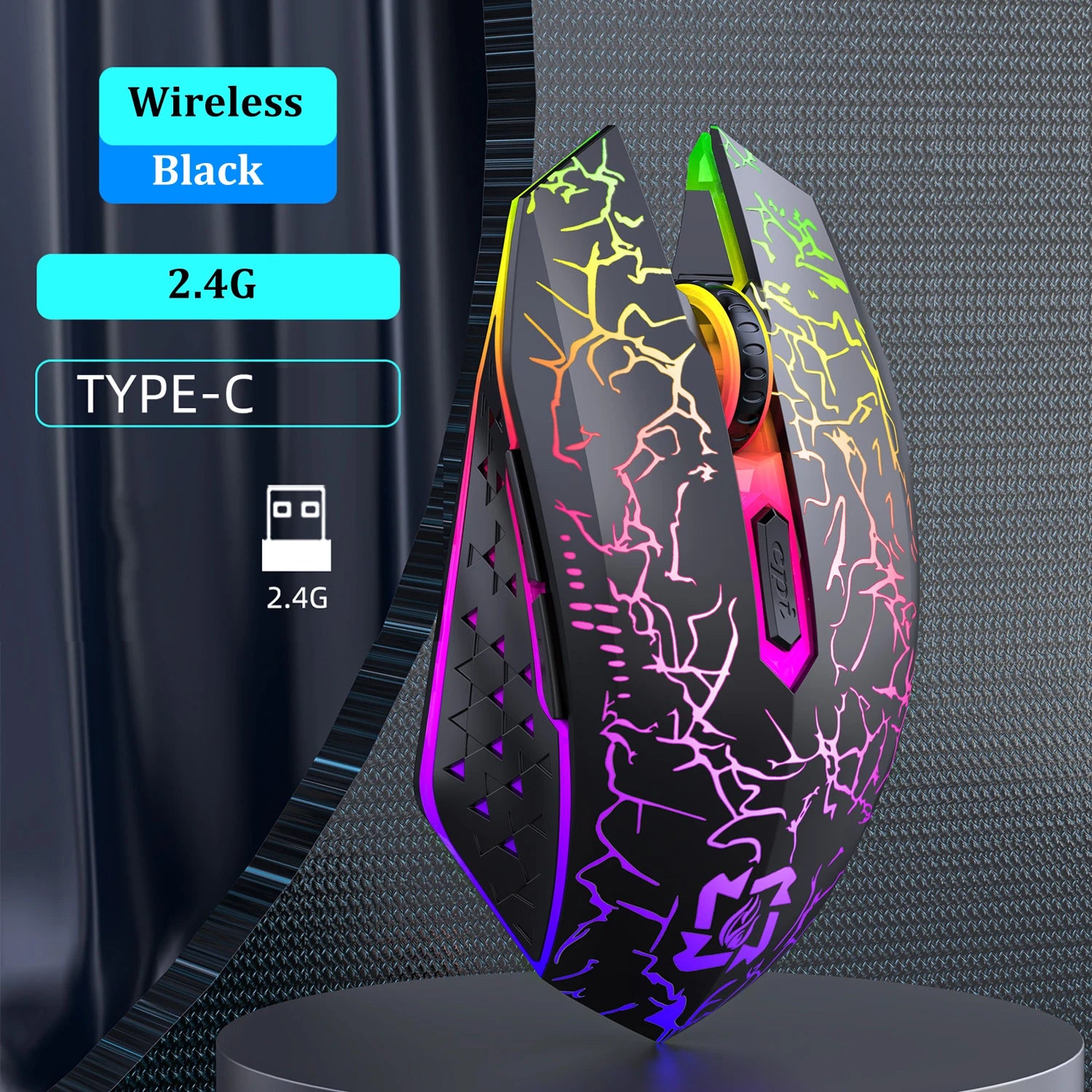 Mouse Sem Fio Bluetooth 5.2 + 2.4GHz RGB – 6 Botoes, 1600 DPI e Recarregavel