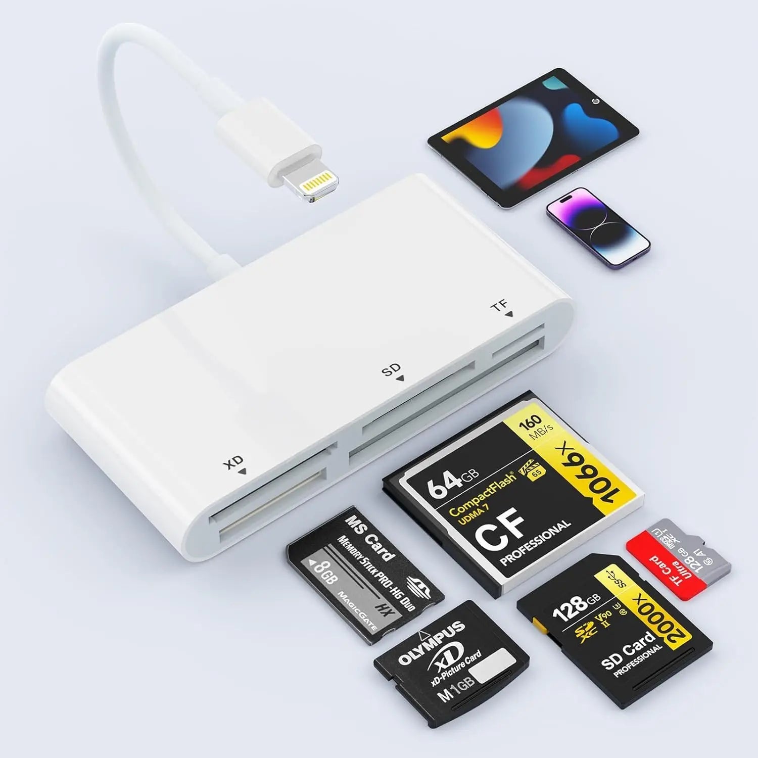 Leitor de Cartão 5 em 1 para iPhone e iPad Lightning – SD, Micro SD, CF, XD e MS