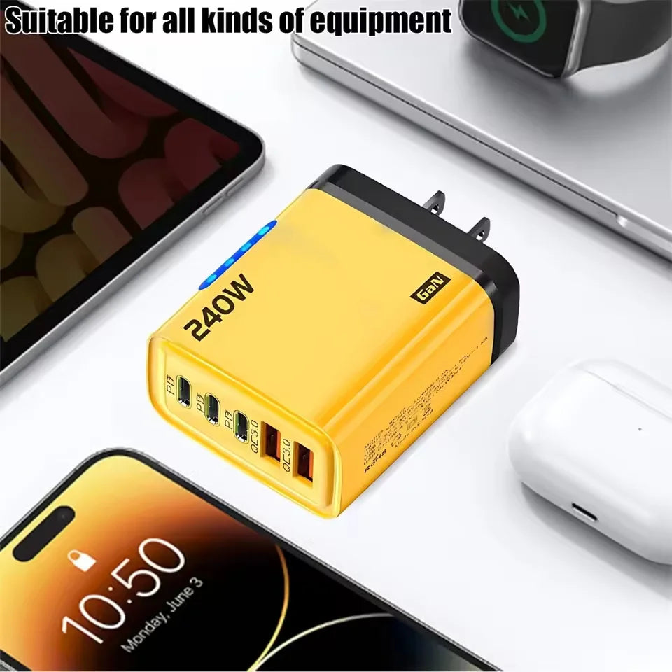 Carregador GaN 5 em 1 de Mesa 240W – USB-C, Carga Rapida e Multiplas Portas