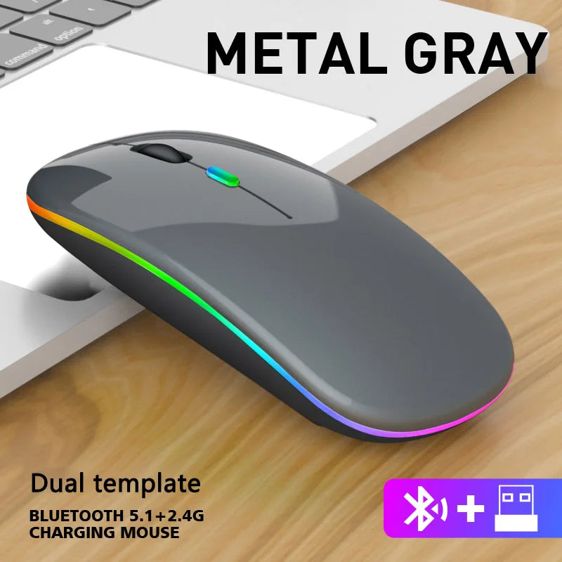 Mouse Sem Fio Bluetooth +  Recarregavel – RGB, Silencioso