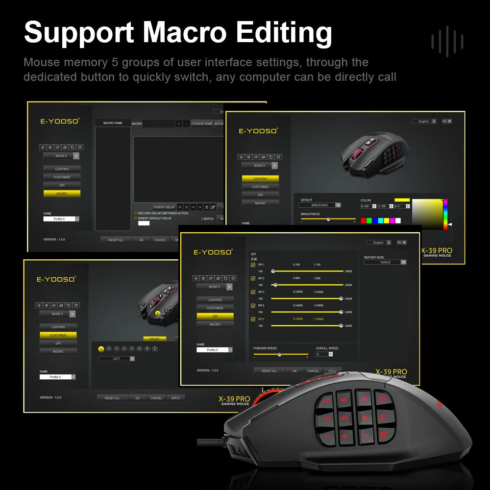 Mouse X-39 - USB 16400 DPI 18 Botões Programáveis (Tibia, Lol, Path of Exile, MMORPG, FPS)