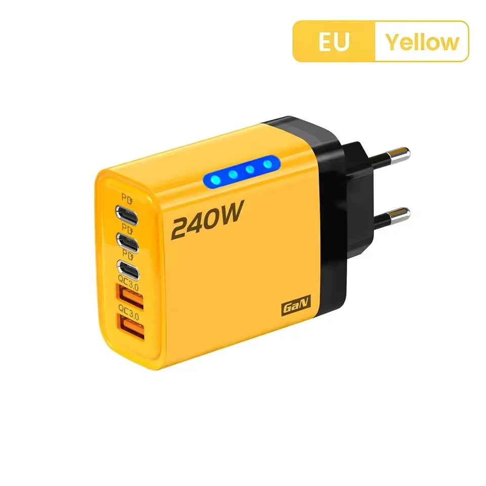 Carregador GaN 5 em 1 de Mesa 240W – USB-C, Carga Rapida e Multiplas Portas