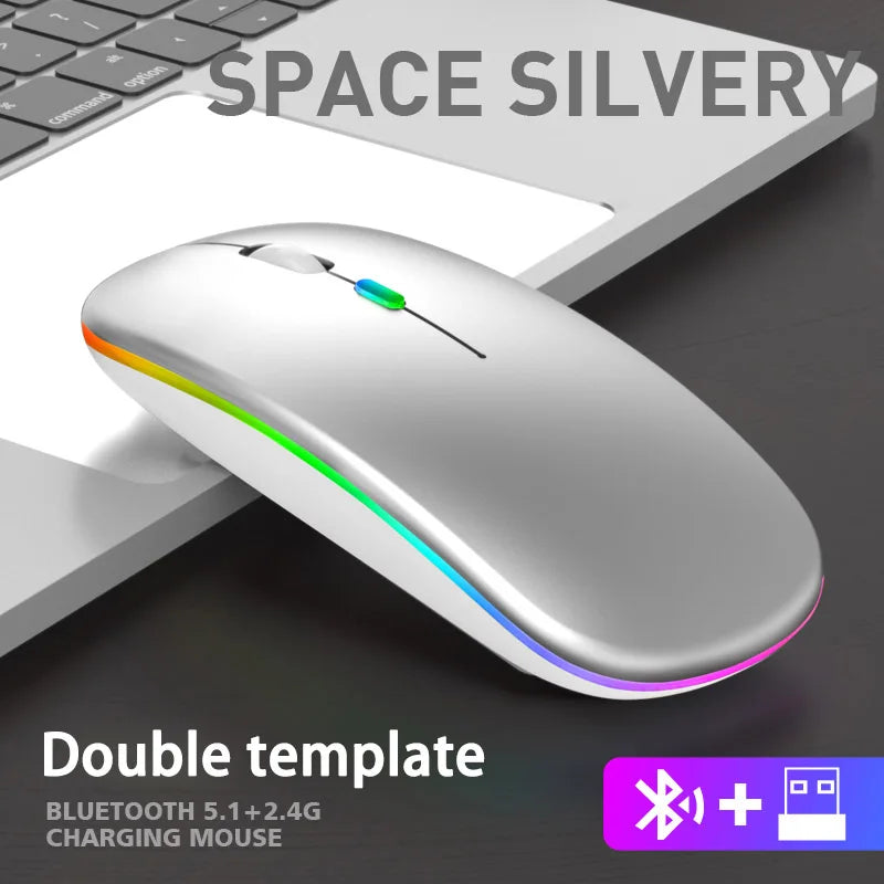Mouse Sem Fio Bluetooth +  Recarregavel – RGB, Silencioso