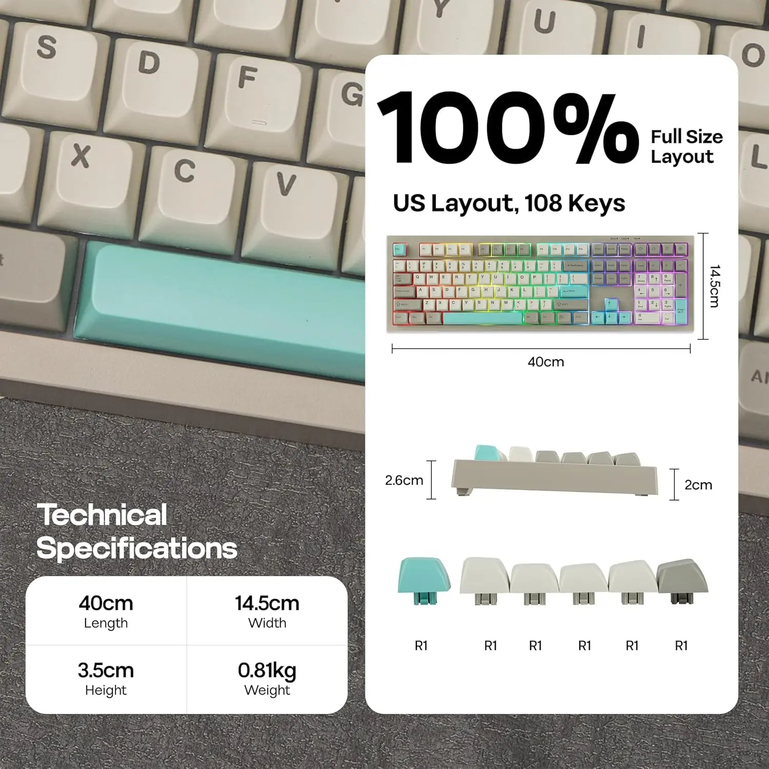 Teclado Gamer AULA S102 RGB – Full Size 108 Teclas, Silencioso e USB