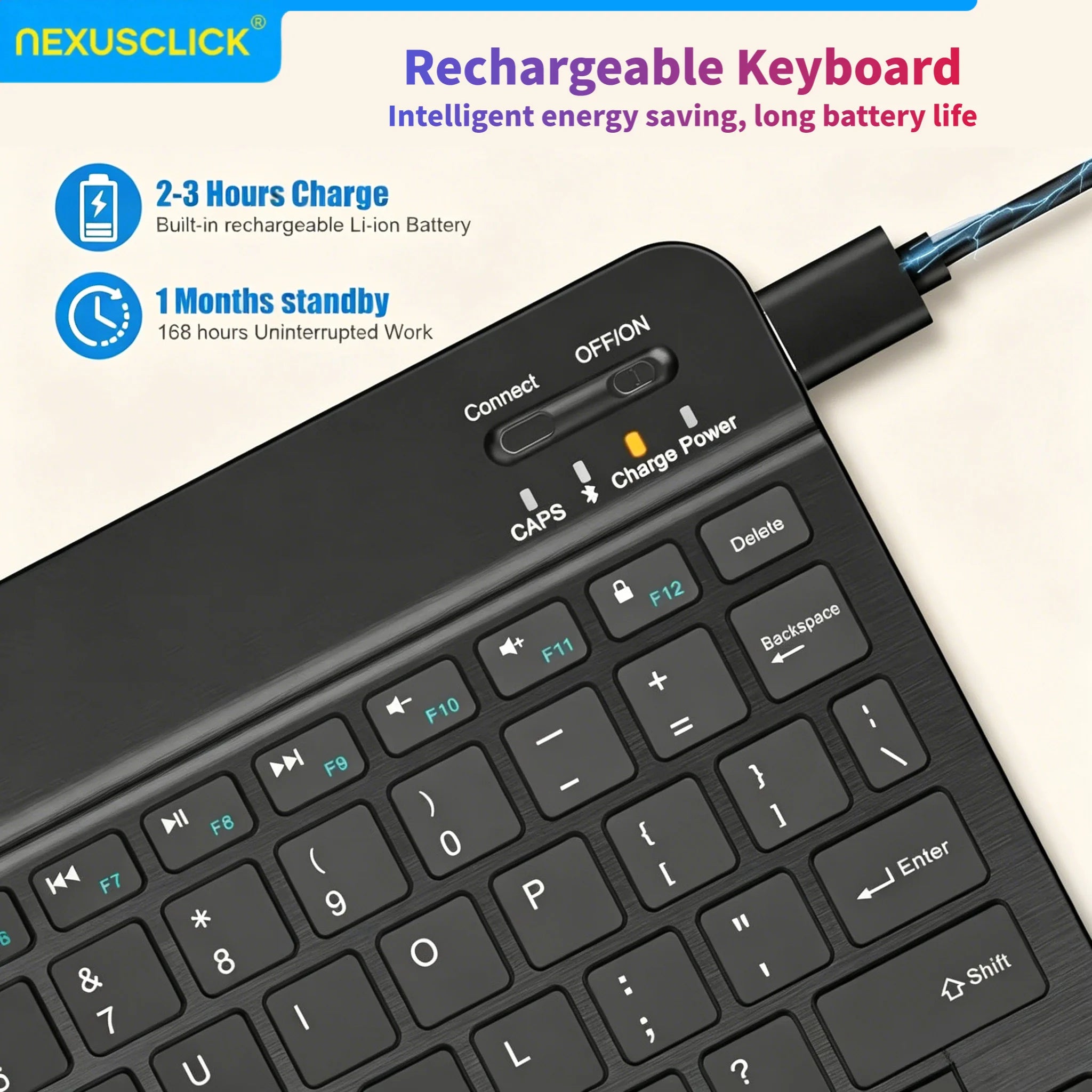 Teclado Bluetooth NexusClick Slim – Compacto e Recarregavel para Tablet, iPad e PC