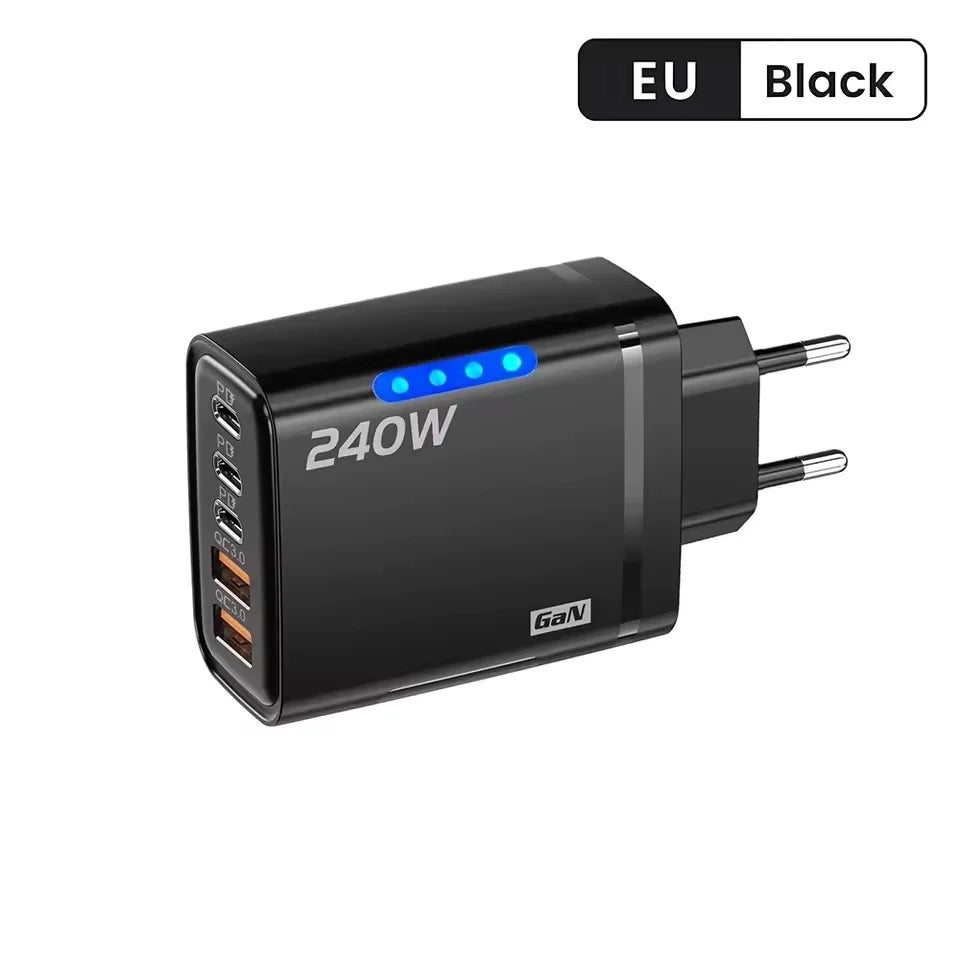Carregador GaN 5 em 1 de Mesa 240W – USB-C, Carga Rapida e Multiplas Portas