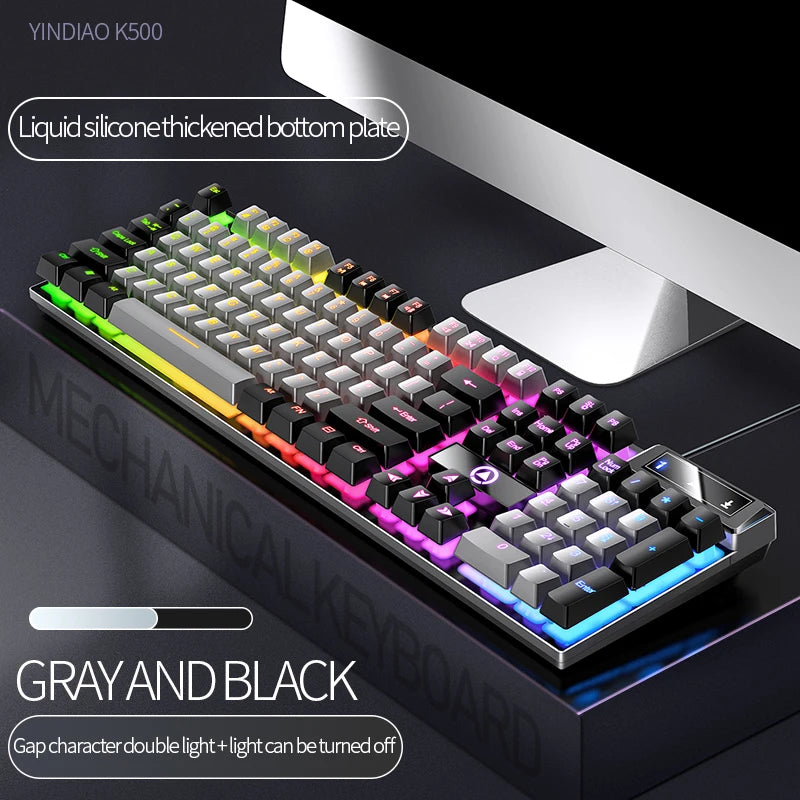 Teclado YINDIAO K500 com Fio – 104 Teclas, Numerico e Perfil Baixo