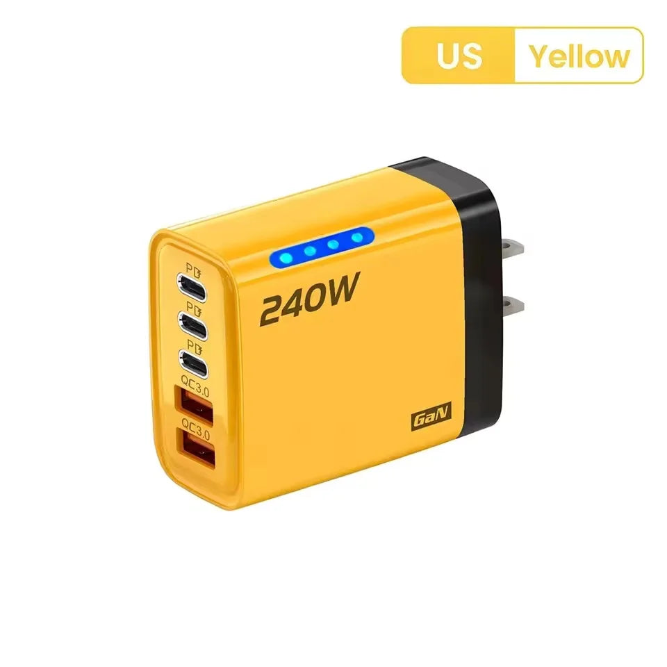 Carregador GaN 5 em 1 de Mesa 240W – USB-C, Carga Rapida e Multiplas Portas
