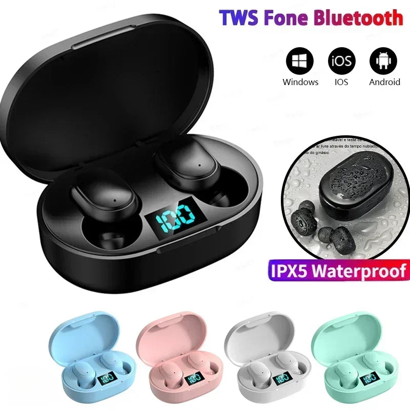 Fone Bluetooth TWS E6S – Sem Fio, com Microfone e Estojo de Carregamento