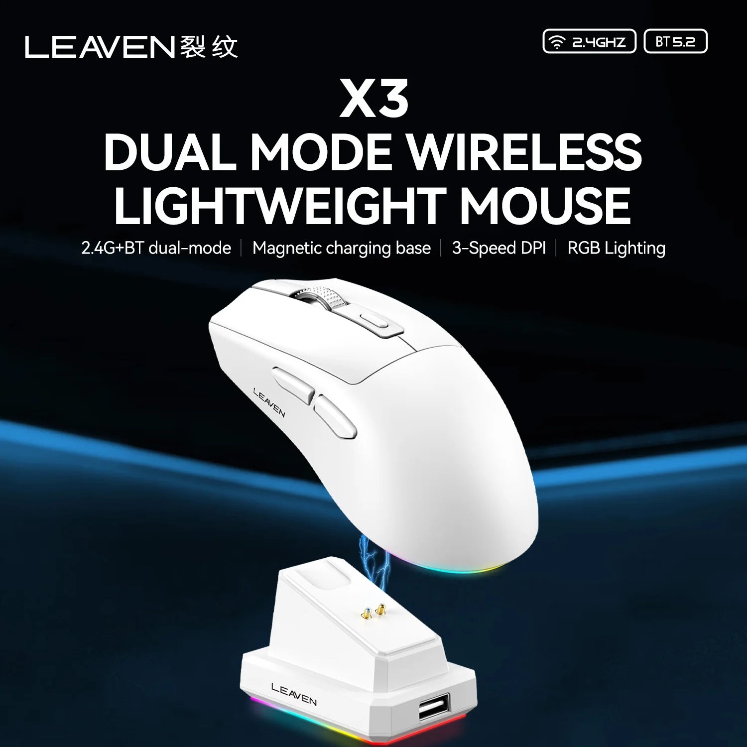 Mouse Sem Fio X3 Dual Mode Bluetooth + 2.4GHz – 1600 DPI, Recarregavel e Ul leve