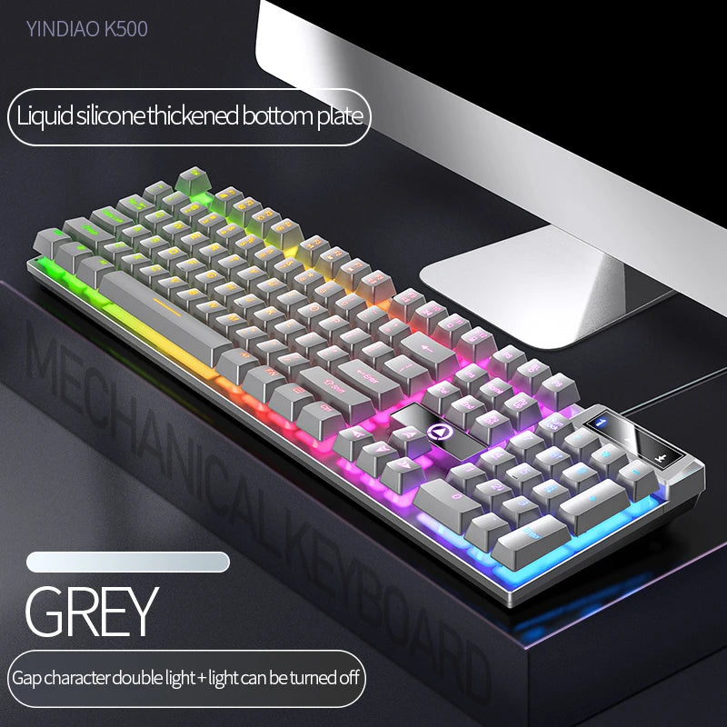 Teclado YINDIAO K500 com Fio – 104 Teclas, Numerico e Perfil Baixo