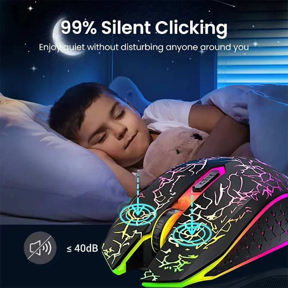 Mouse Sem Fio Bluetooth 5.2 + 2.4GHz RGB – 6 Botoes, 1600 DPI e Recarregavel
