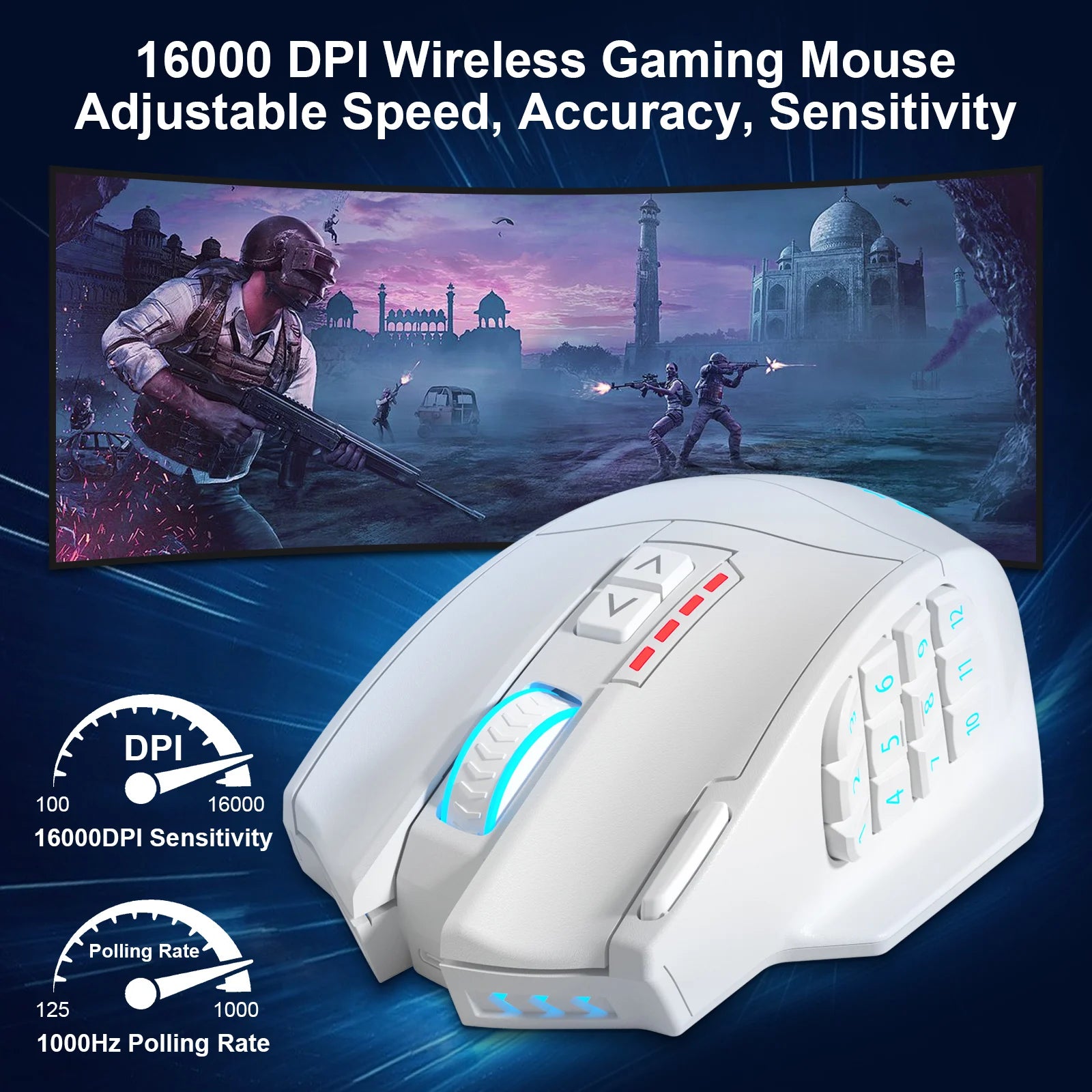 Mouse X-33 Sem fio e USB 16000 DPI 18 Botões Programáveis (Tibia, Lol, Path of Exile, MMORPG, FPS)