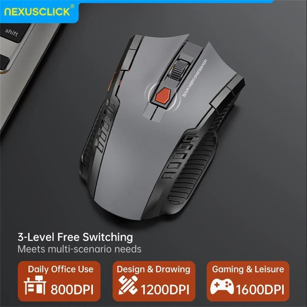 Mouse Sem Fio NexusClick 1600 DPI – 6 Botoes, Silencioso e Recarregavel