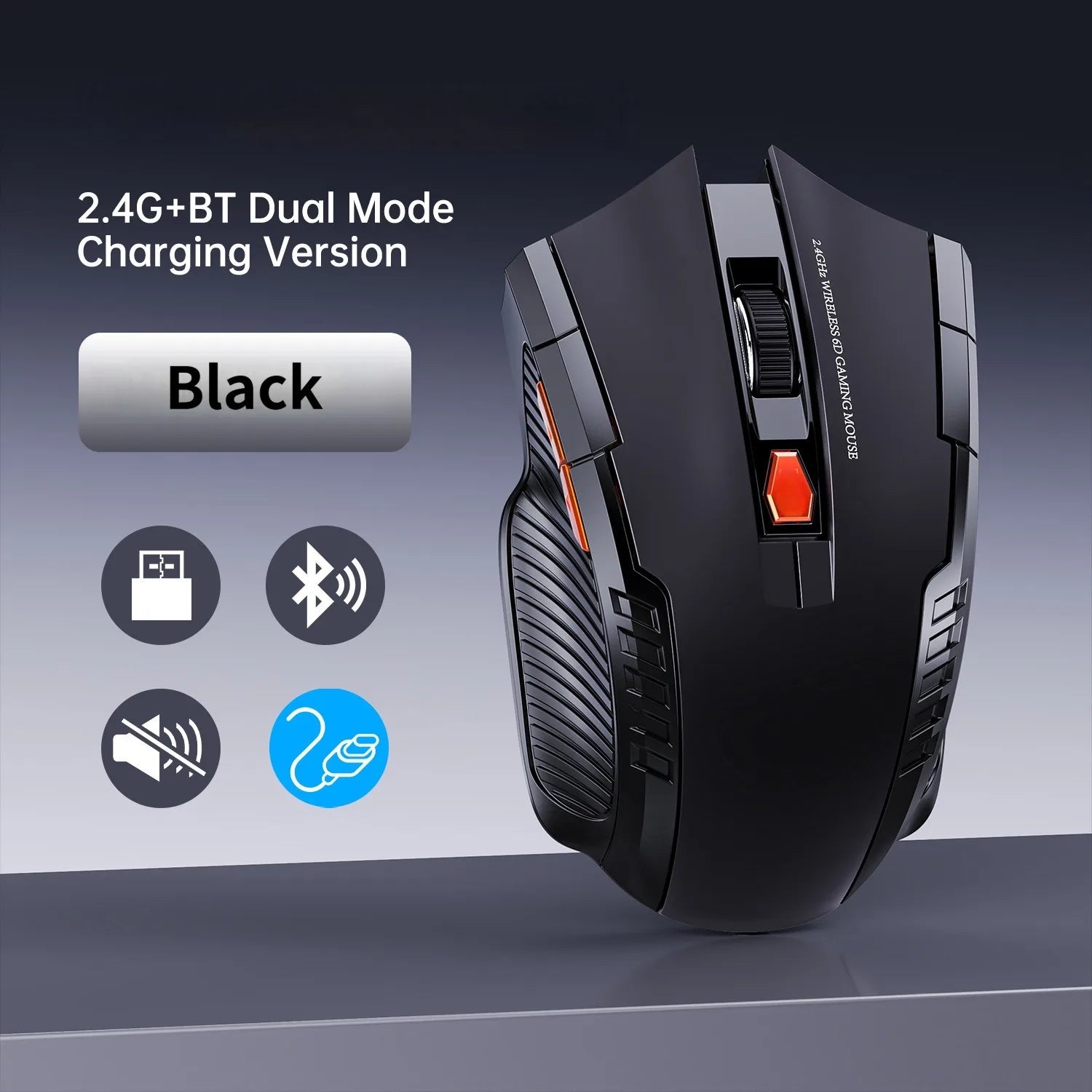 Mouse Sem Fio NexusClick 1600 DPI – 6 Botoes, Silencioso e Recarregavel