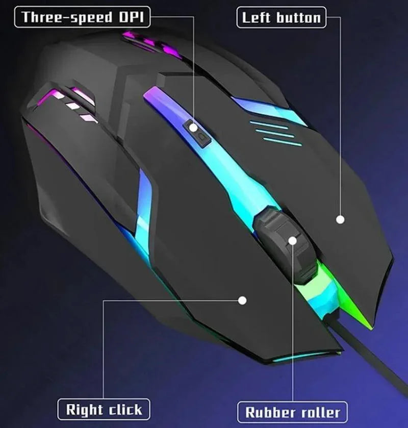 Mouse Gamer RGB com Fio USB – 4 Botoes e Design Ergonomico