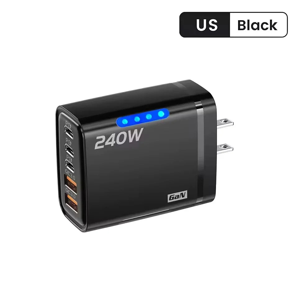 Carregador GaN 5 em 1 de Mesa 240W – USB-C, Carga Rapida e Multiplas Portas