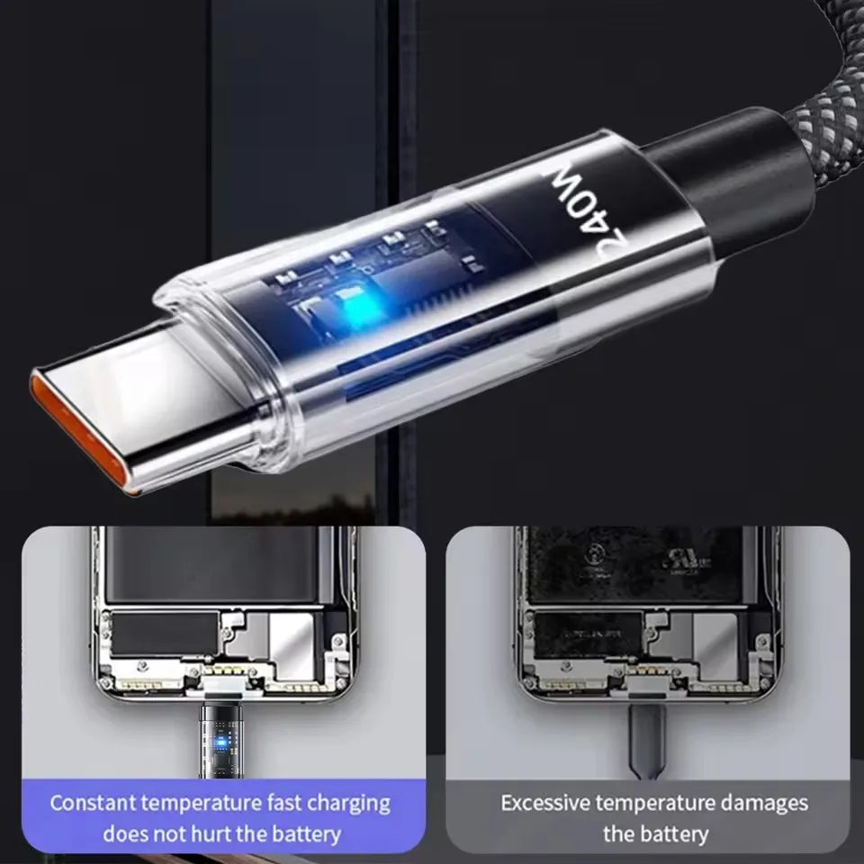 Cabo USB-C com Display Digital LED – Carga Rapida 5A e Nylon Reforcado