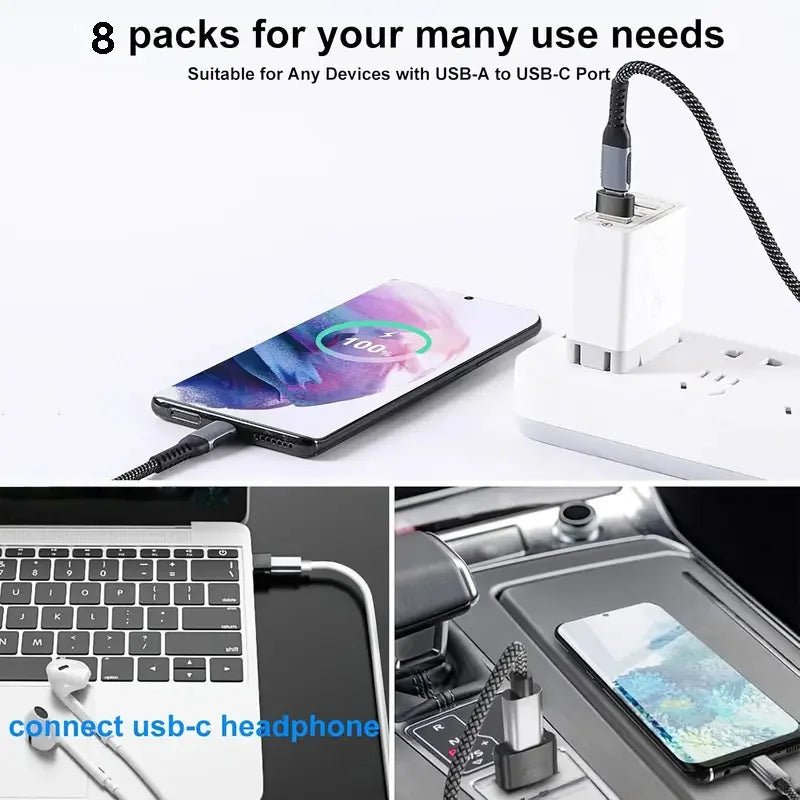 Kit 8 Adaptadores USB e USB-C – Conversores Compactos para PC, Notebook e Acessorios