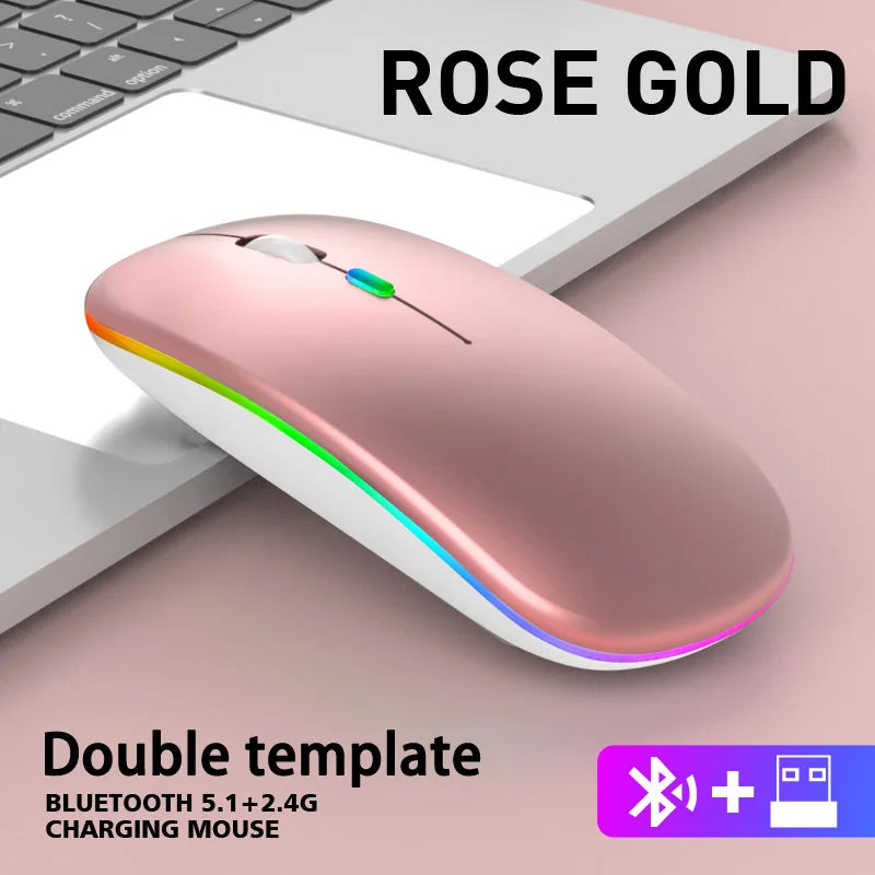 Mouse Sem Fio Bluetooth +  Recarregavel – RGB, Silencioso