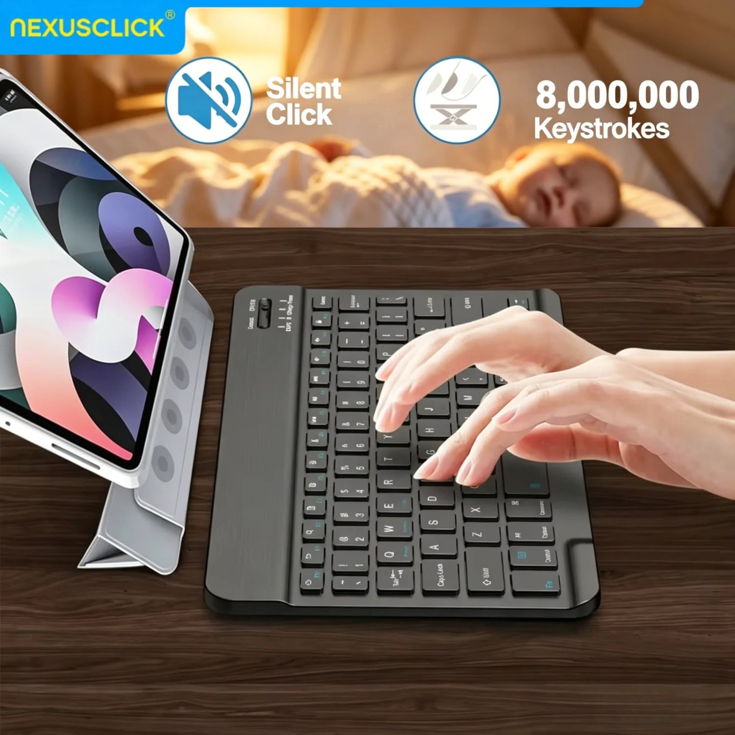 Teclado Bluetooth NexusClick Slim – Compacto e Recarregavel para Tablet, iPad e PC