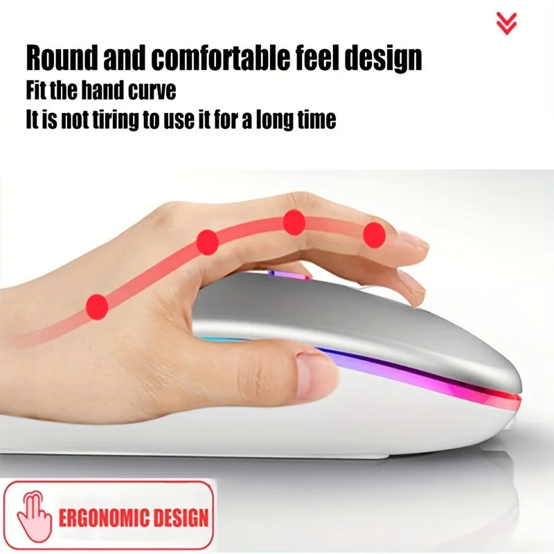 Mouse Sem Fio Bluetooth +  Recarregavel – RGB, Silencioso