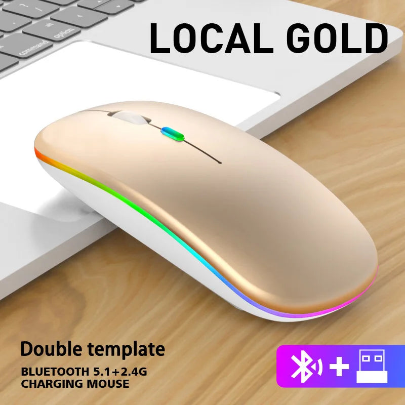 Mouse Sem Fio Bluetooth +  Recarregavel – RGB, Silencioso