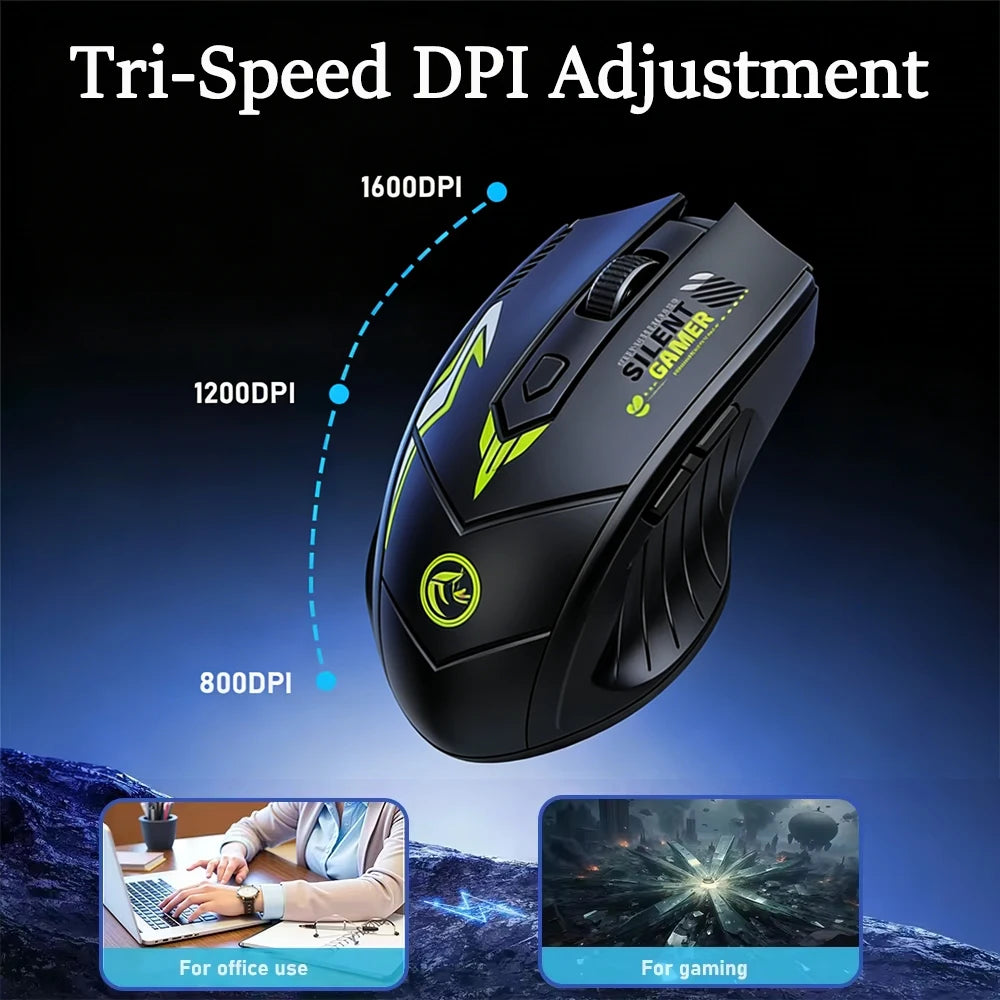 Mouse Sem Fio Dual Mode Bluetooth/Wireless + 2.4GHz – 6 Botoes, 1600 DPI e Recarregavel