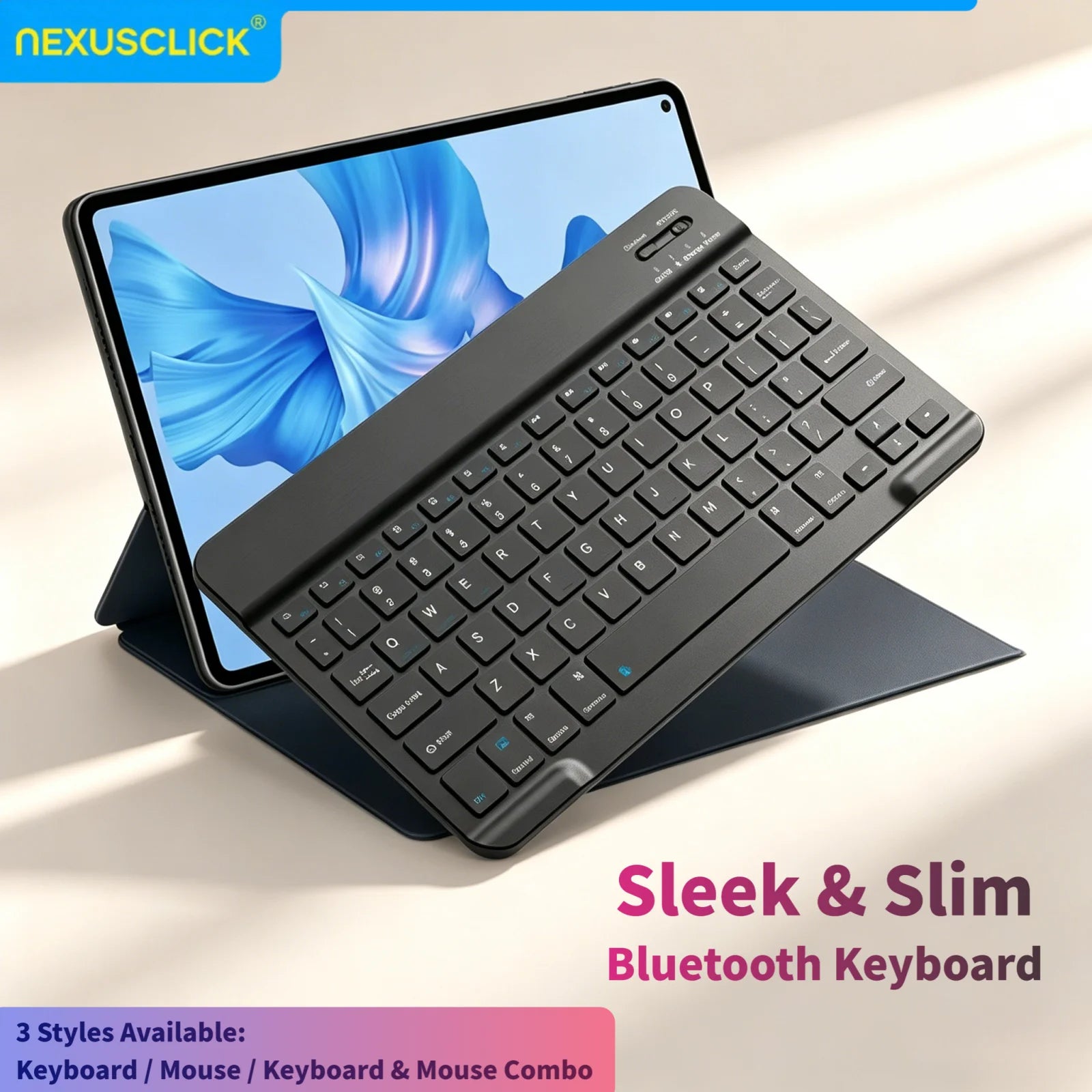 Teclado Bluetooth NexusClick Slim – Compacto e Recarregavel para Tablet, iPad e PC