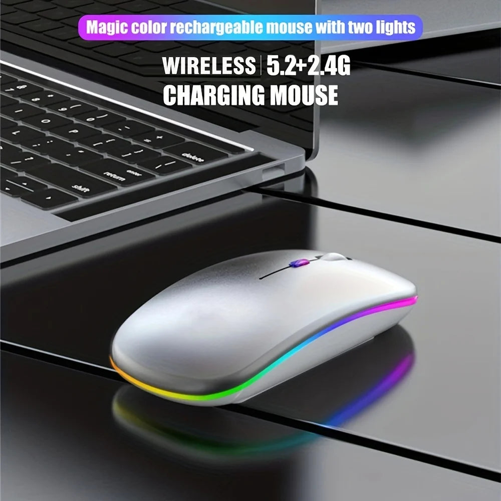 Mouse Sem Fio Bluetooth +  Recarregavel – RGB, Silencioso