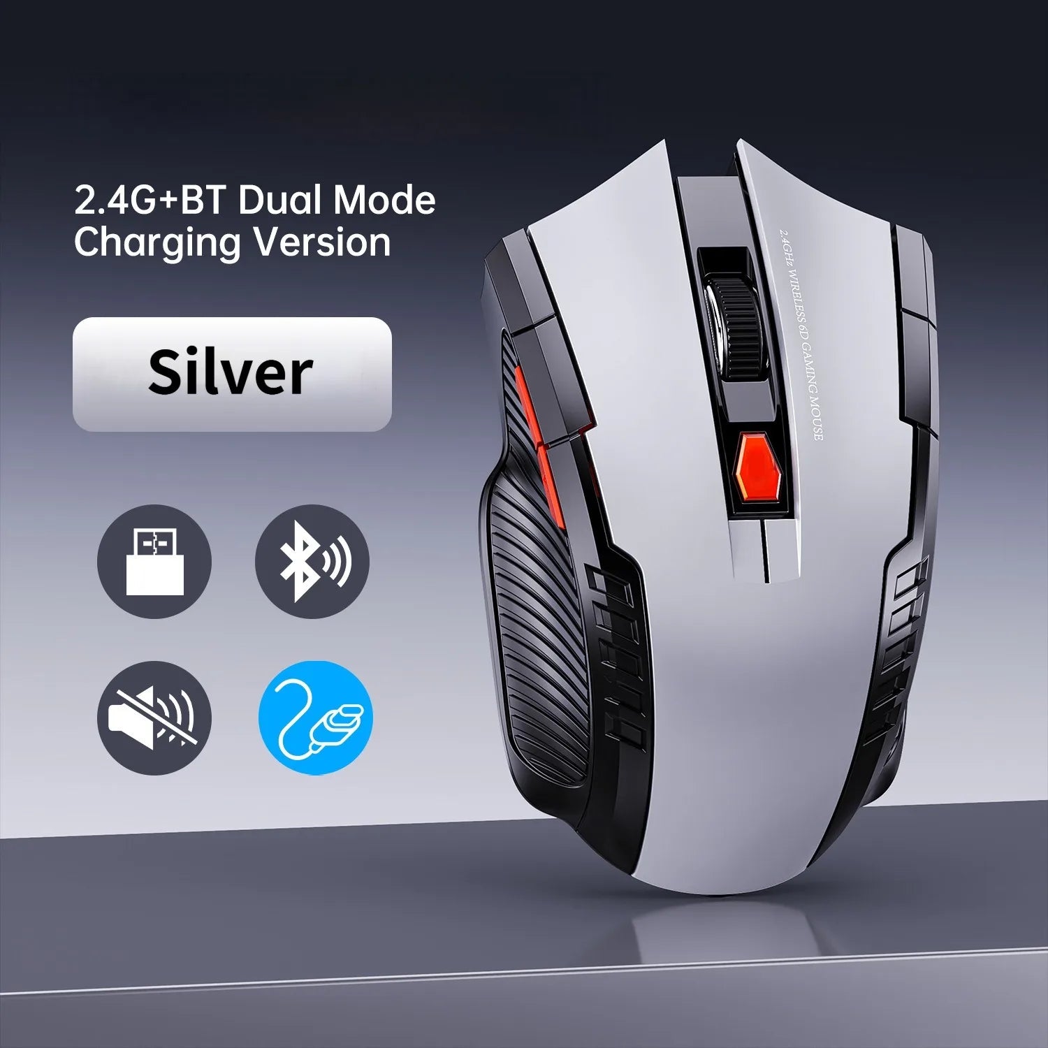 Mouse Sem Fio NexusClick 1600 DPI – 6 Botoes, Silencioso e Recarregavel