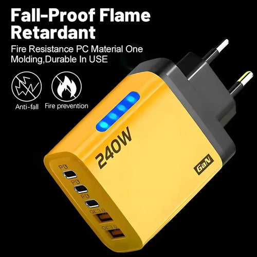 Carregador GaN 5 em 1 de Mesa 240W – USB-C, Carga Rapida e Multiplas Portas