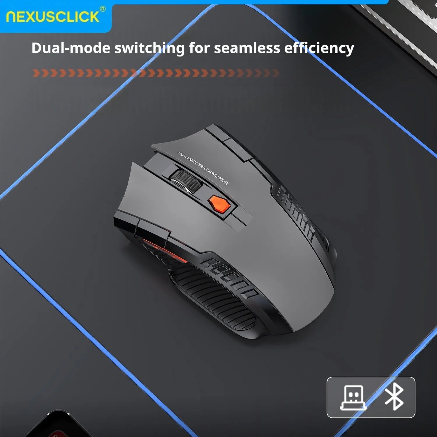 Mouse Sem Fio NexusClick 1600 DPI – 6 Botoes, Silencioso e Recarregavel