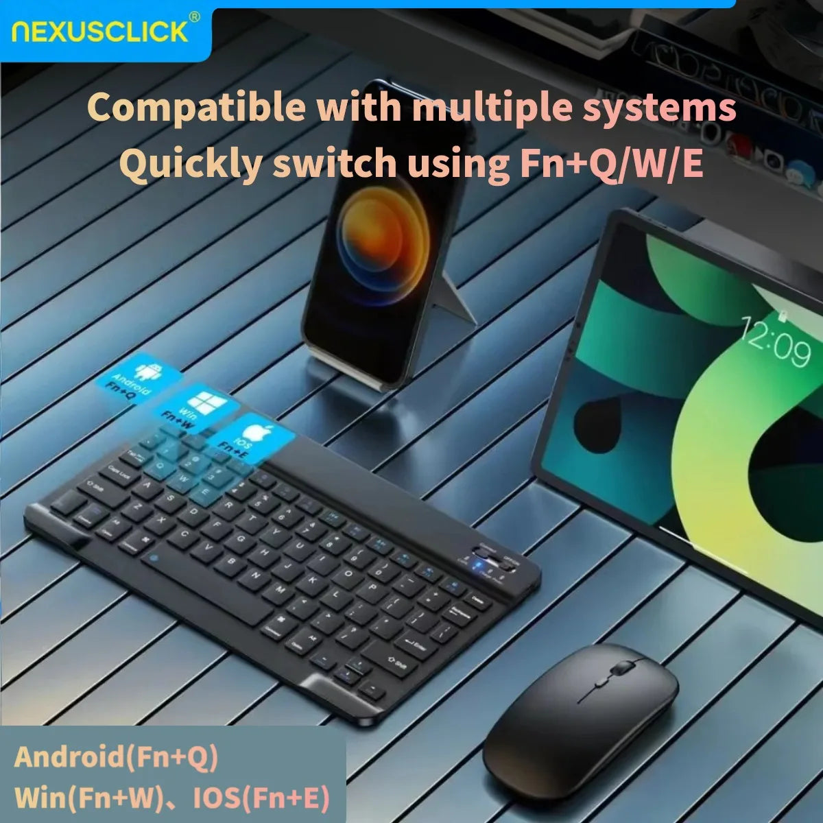Teclado Bluetooth NexusClick Slim – Compacto e Recarregavel para Tablet, iPad e PC