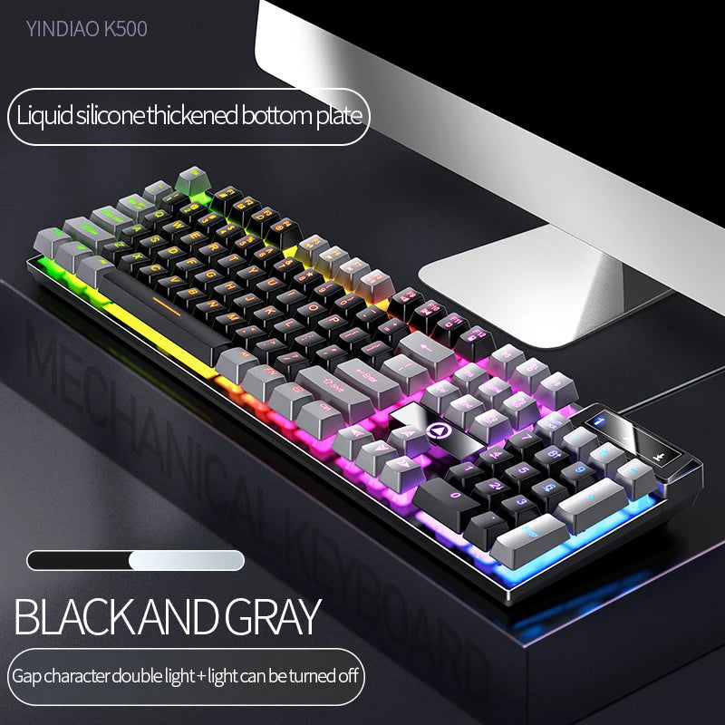 Teclado YINDIAO K500 com Fio – 104 Teclas, Numerico e Perfil Baixo