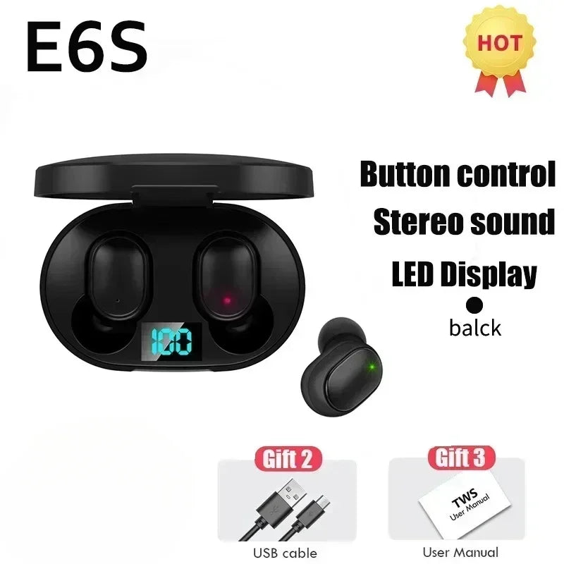 Fone Bluetooth TWS E6S – Sem Fio, com Microfone e Estojo de Carregamento