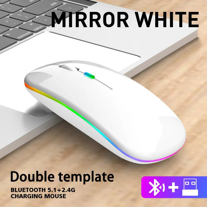 Mouse Sem Fio Bluetooth +  Recarregavel – RGB, Silencioso