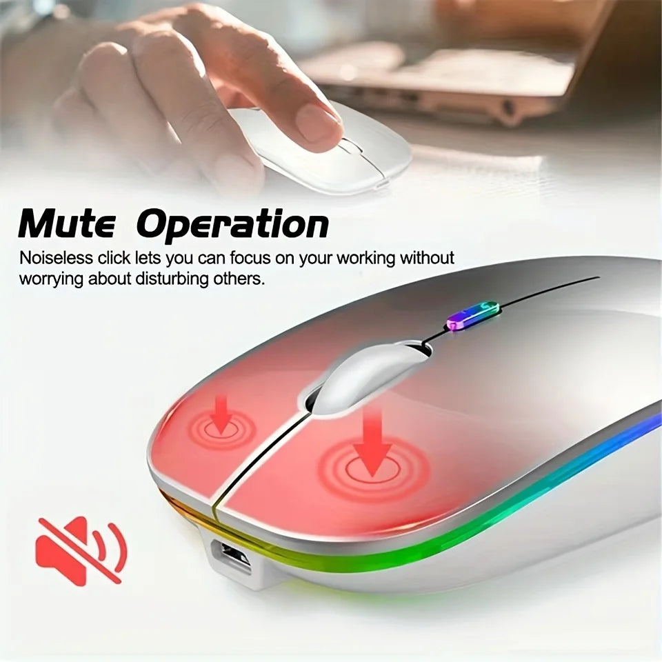 Mouse Sem Fio Bluetooth +  Recarregavel – RGB, Silencioso