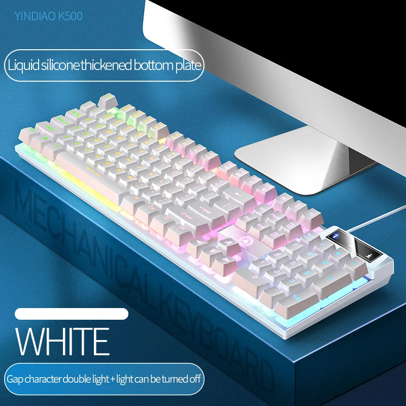 Teclado YINDIAO K500 com Fio – 104 Teclas, Numerico e Perfil Baixo