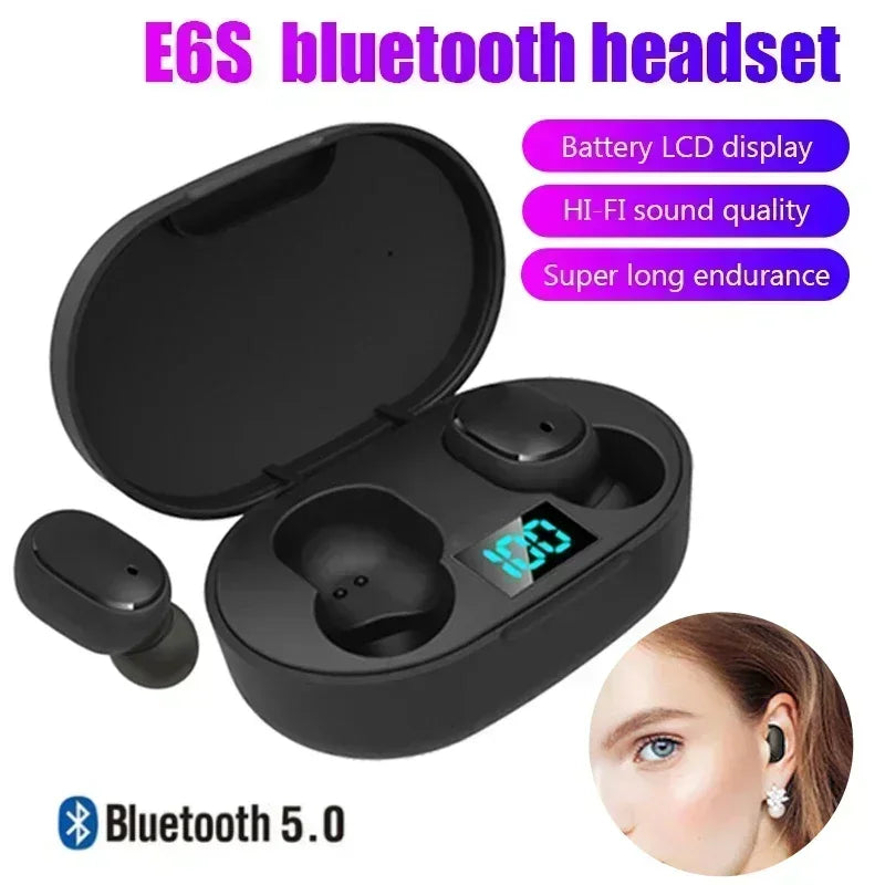 Fone Bluetooth TWS E6S – Sem Fio, com Microfone e Estojo de Carregamento