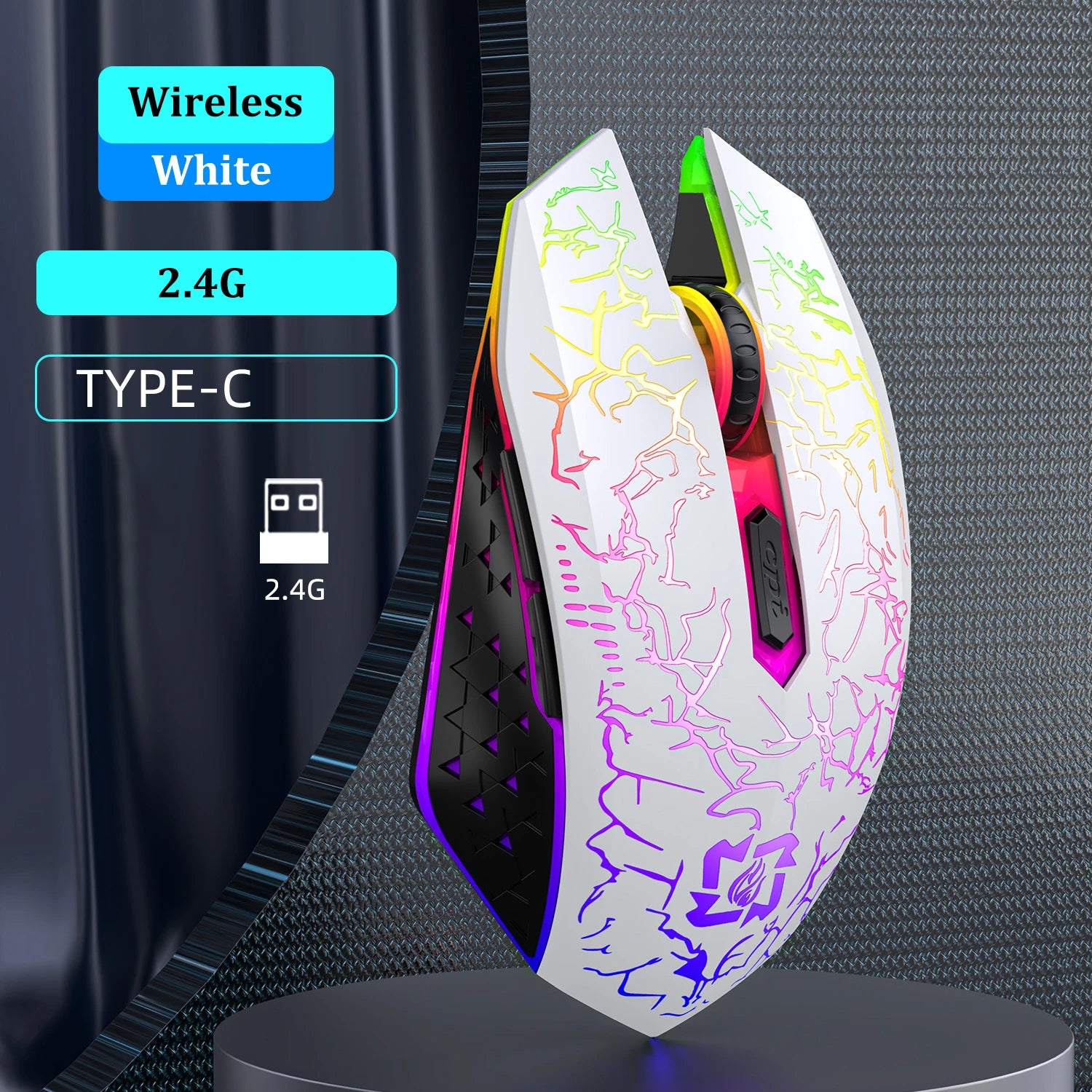 Mouse Sem Fio Bluetooth 5.2 + 2.4GHz RGB – 6 Botoes, 1600 DPI e Recarregavel