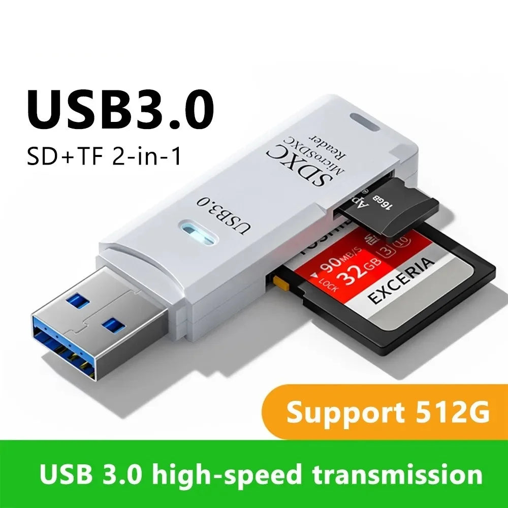 Leitor de Cartao USB 2 em 1 – SD e Micro SD para PC e Notebook