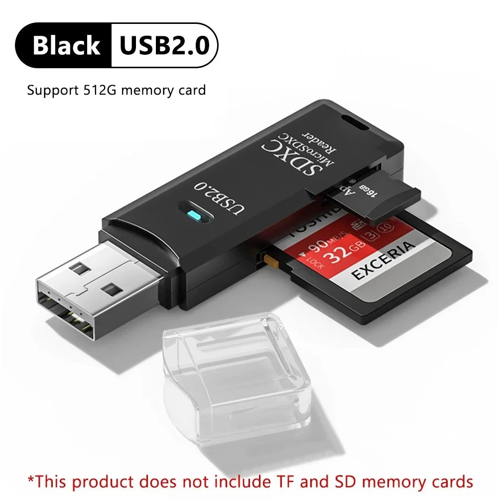 Leitor de Cartao USB 2 em 1 – SD e Micro SD para PC e Notebook