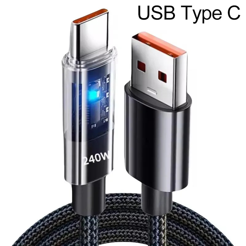 Cabo USB-C com Display Digital LED – Carga Rapida 5A e Nylon Reforcado