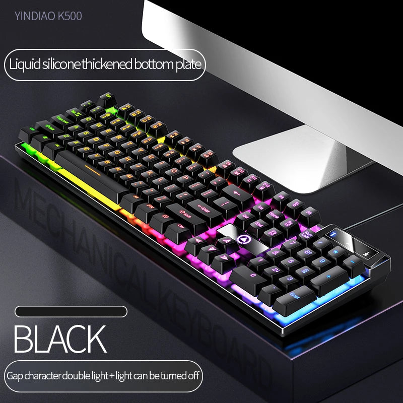 Teclado YINDIAO K500 com Fio – 104 Teclas, Numerico e Perfil Baixo