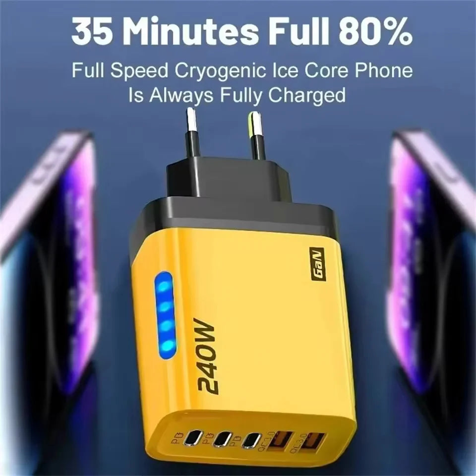 Carregador GaN 5 em 1 de Mesa 240W – USB-C, Carga Rapida e Multiplas Portas
